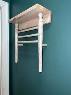 Hand crafted Towel Rack With Small Shelf On Top, Made From Wooden chair. Unique